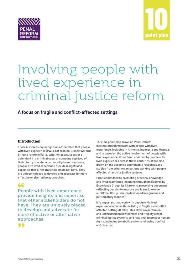 Involving people with lived experience in criminal justice reform: A focus on fragile and conflict-affected settings