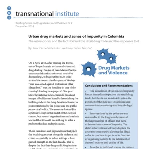 Mercados urbanos de drogas y zonas de impunidad en Colombia