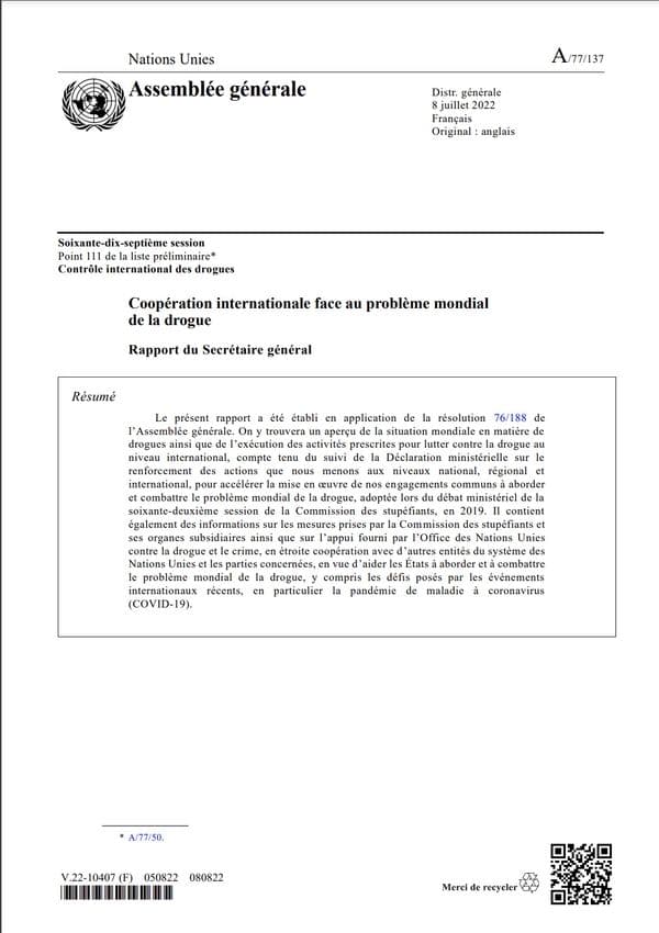 Coopération internationale face au problème mondial de la drogue - Rapport du Secrétaire général