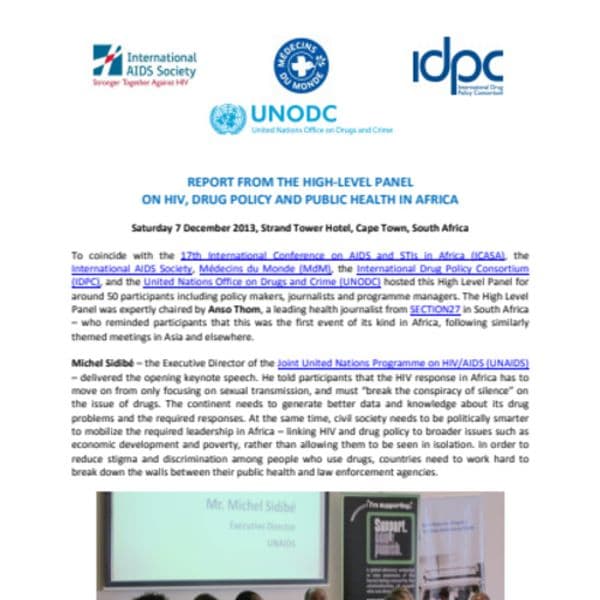 Rapport du Groupe de haut niveau sur le VIH, la politique des drogues et de la santé publique en Afrique