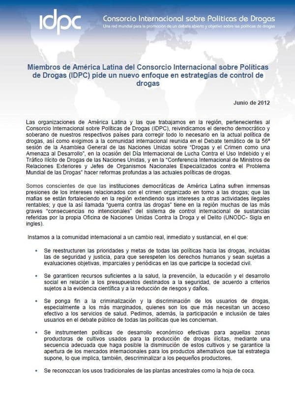 Miembros de América Latina del IDPC piden un nuevo enfoque en estrategias de control de drogas