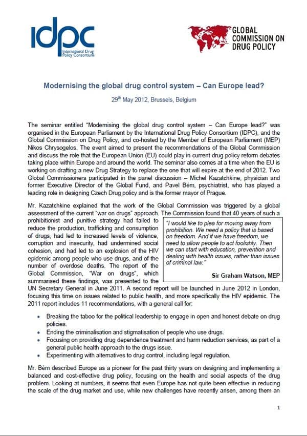 Moderniser le système mondial de contrôle des drogues – L'Europe peut-elle ouvrir la voie?