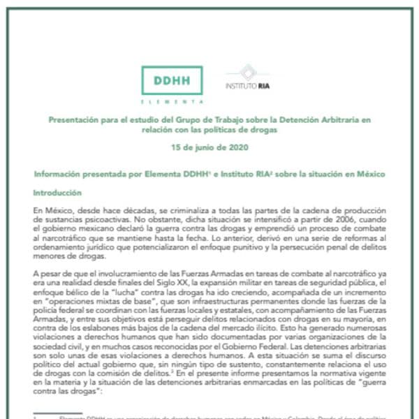 México - Presentación para el estudio del Grupo de Trabajo sobre la Detención Arbitraria en relación con las políticas de drogas