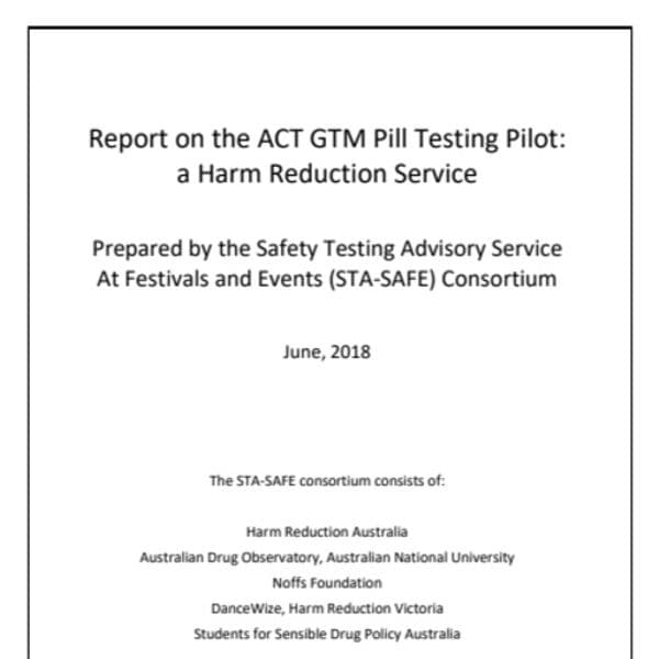 Report on the ACT GTM Pill Testing Pilot: a Harm Reduction Service