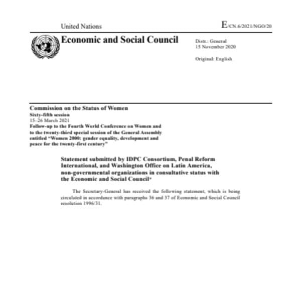 Women’s empowerment and sustainable development - IDPC, WOLA and PRI's statement to the 65th Session of the Commission on the Status of Women