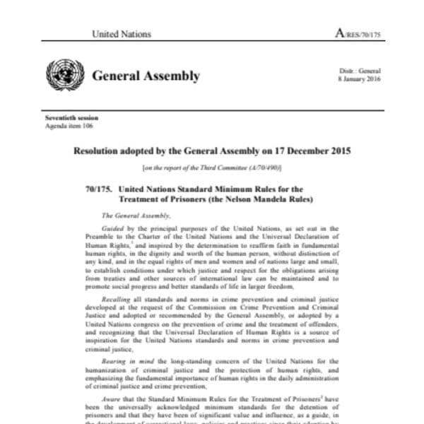 Reglas mínimas de la ONU para el tratamiento de los reclusos -  Reglas Nelson Mandela