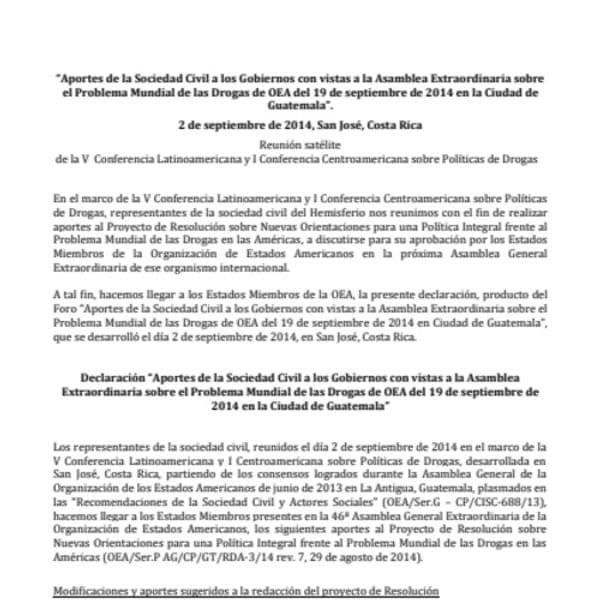 Por un nuevo paradigma en las políticas de drogas:  un llamado de la sociedad civil a los Estados de la región