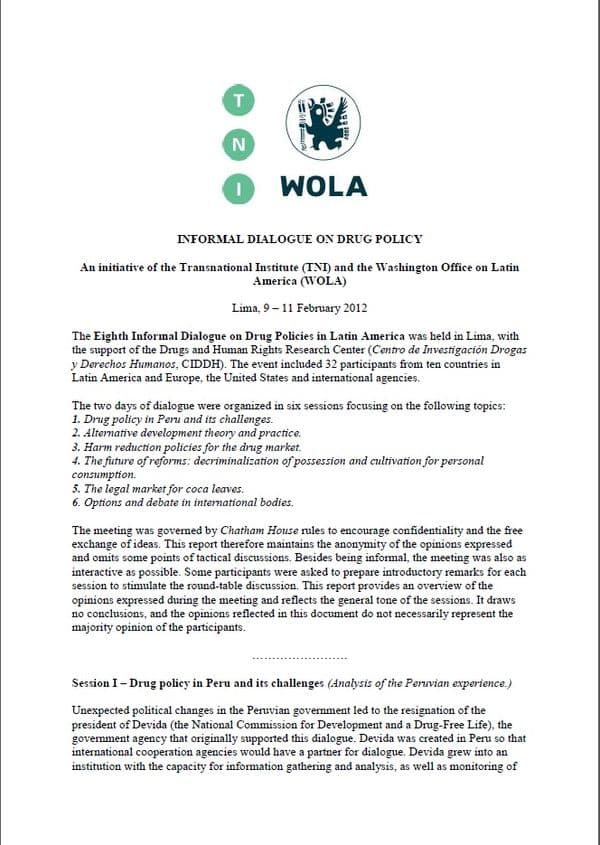 Dialogue latino-américain sur les politiques de drogues à Lima, 2012