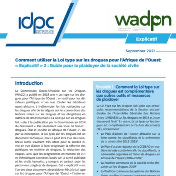 Comment utiliser la Loi type sur les drogues pour l’Afrique de l'Ouest : « Explicatif » 2 : Guide pour le plaidoyer de la société civile