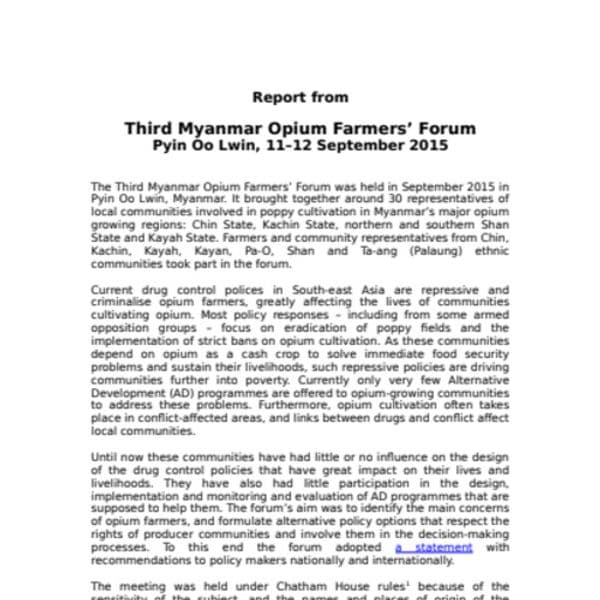 Rapport du troisième forum de cultivateurs d'opium au Myanmar