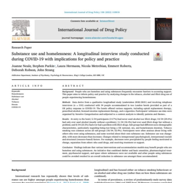 Substance use and homelessness: A longitudinal interview study conducted during COVID-19 with implications for policy and practice