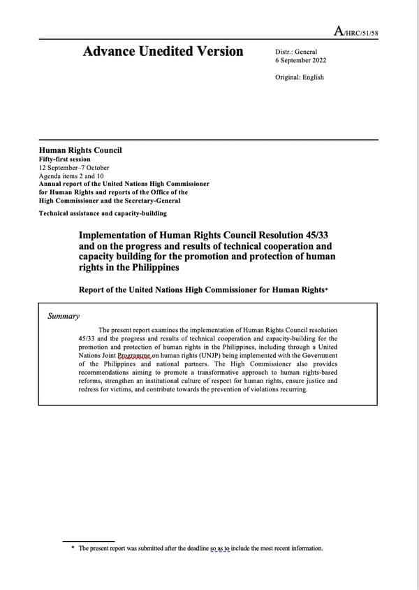 Mise en œuvre de la résolution 45/33 du Conseil des droits de l'homme sur la protection des droits humains aux Philippines