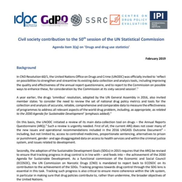 Civil society contribution to the 50th session of the UN Statistical Commission - Agenda item 3(q) on ‘Drugs and drug use statistics’