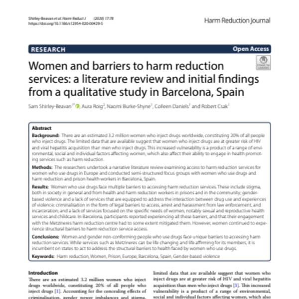 Women and barriers to harm reduction services: A literature review and initial findings from a qualitative study in Barcelona, Spain