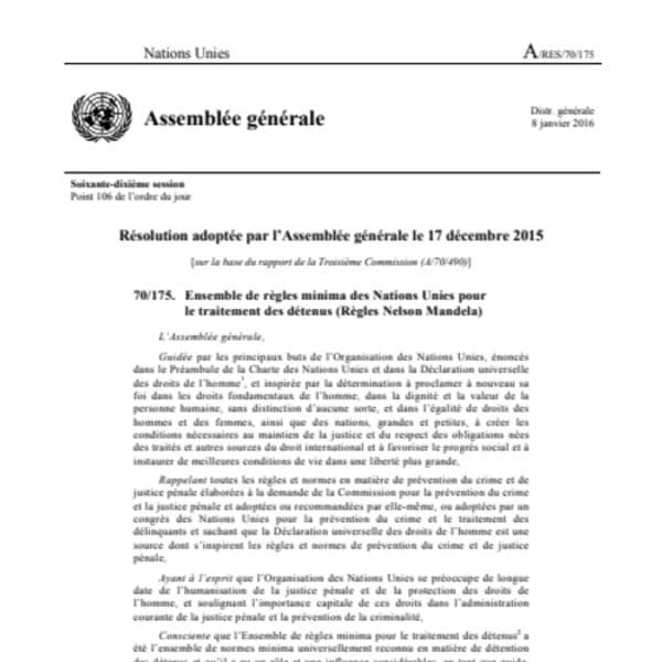 Règles minimales pour le traitement des détenus - Règles Nelson Mandela